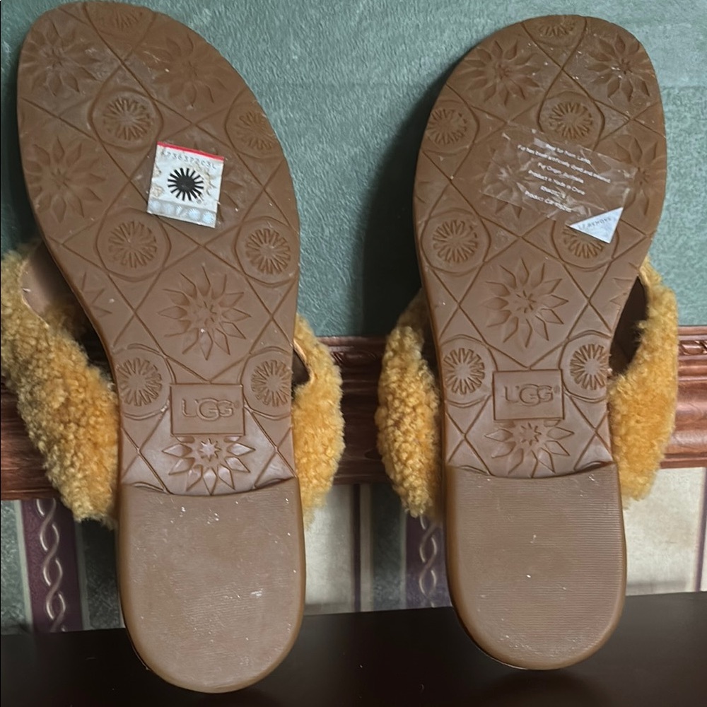 UGG Women's Tan Fuzzy Slippers